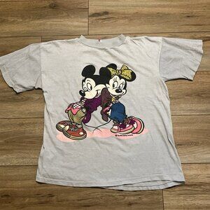 VTG Mickey & Minnie Graphic T Shirt Adult SMALL Gray Comic Relief Single Stitch
